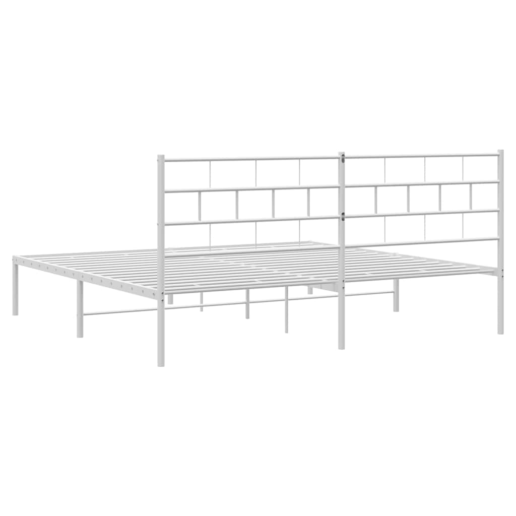 Cadre de lit métal sans matelas et tête de lit blanc 193x203 cm - XIOS