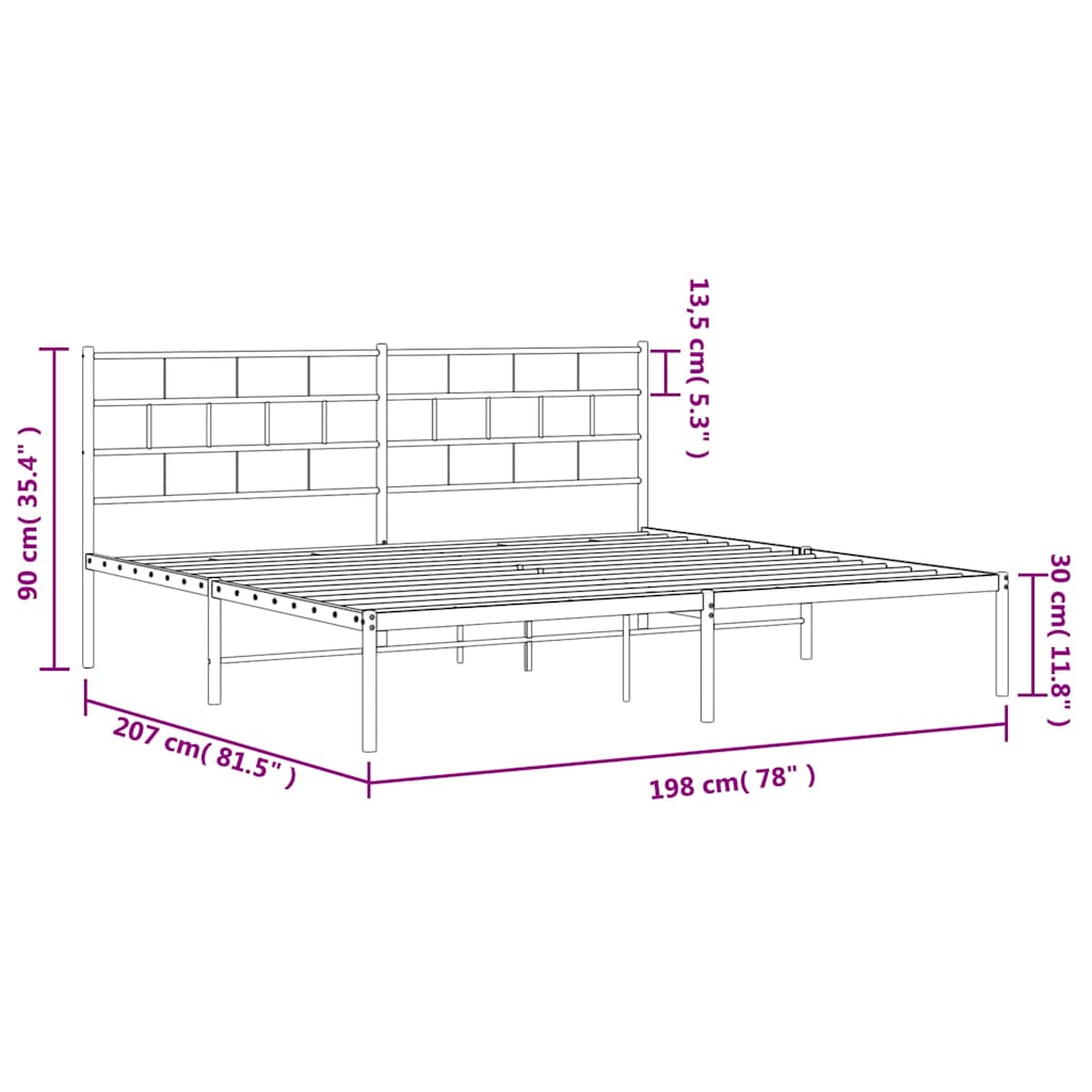 Cadre de lit métal sans matelas et tête de lit blanc 193x203 cm - XIOS