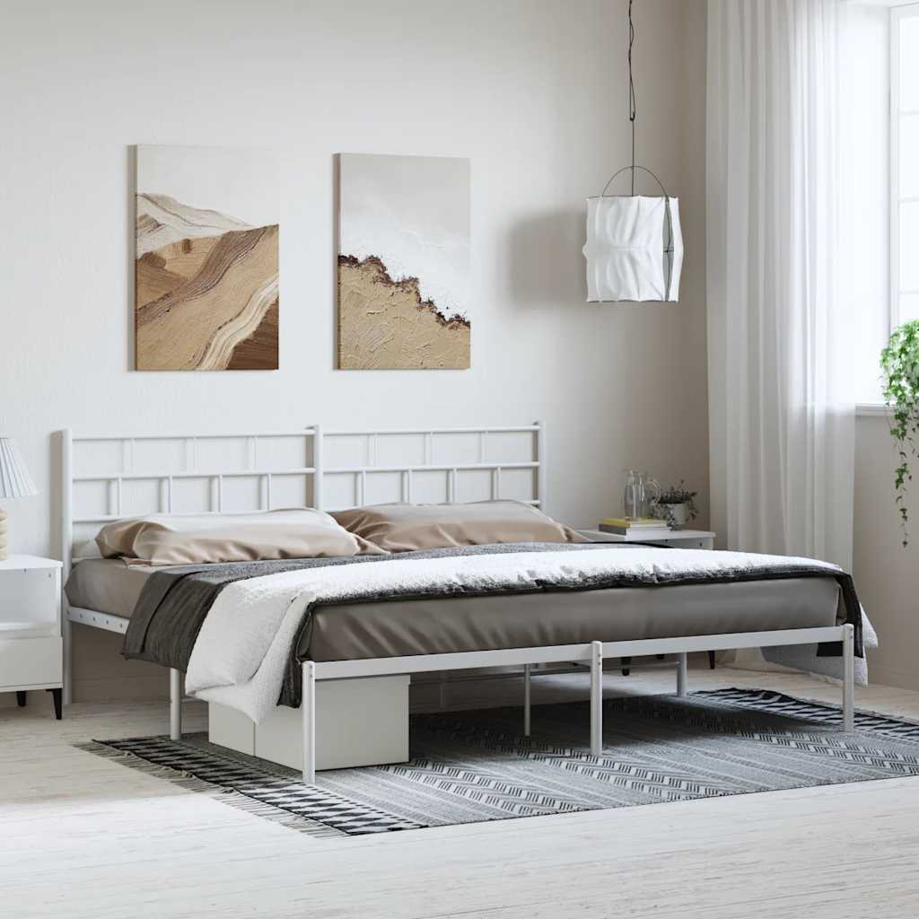 Cadre de lit métal sans matelas et tête de lit blanc 193x203 cm - XIOS