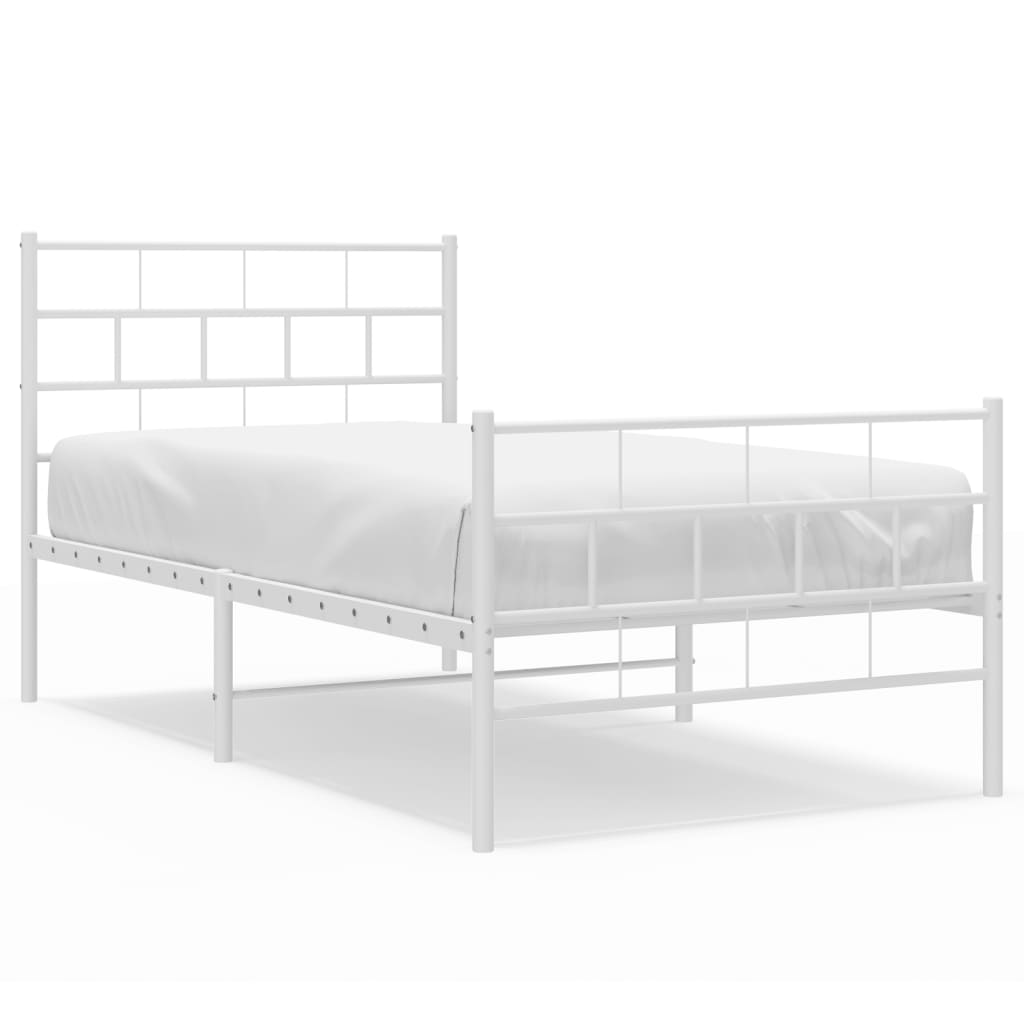 Cadre de lit métal sans matelas avec pied de lit blanc 90x200cm - XIOS