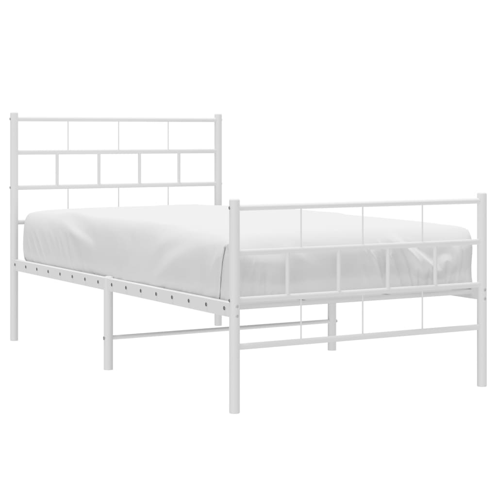Cadre de lit métal sans matelas avec pied de lit blanc 90x200cm - XIOS