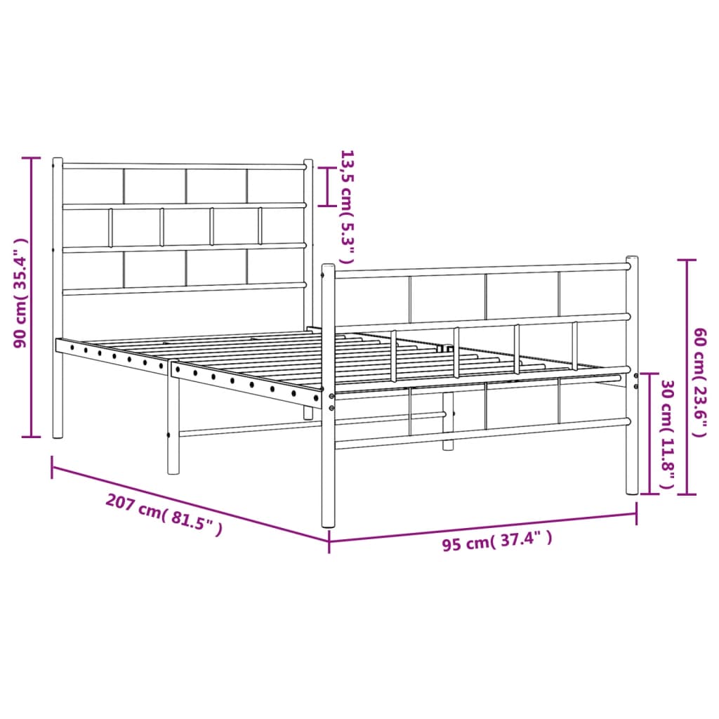 Cadre de lit métal sans matelas avec pied de lit blanc 90x200cm - XIOS
