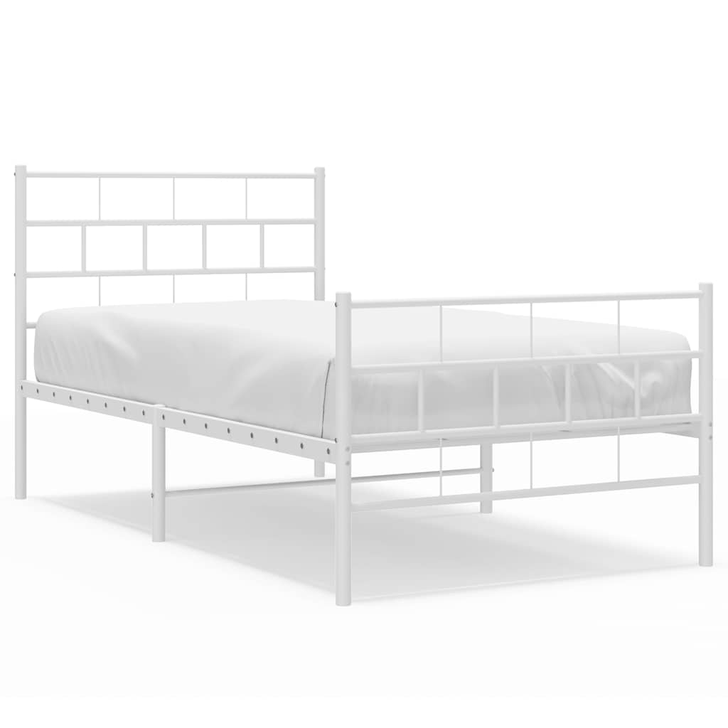Cadre de lit métal sans matelas et pied de lit blanc 100x190 cm - XIOS