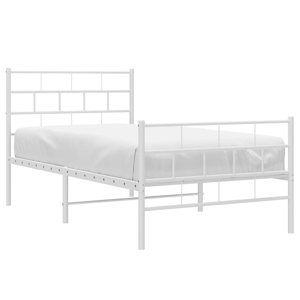 Cadre de lit métal sans matelas et pied de lit blanc 100x190 cm - XIOS