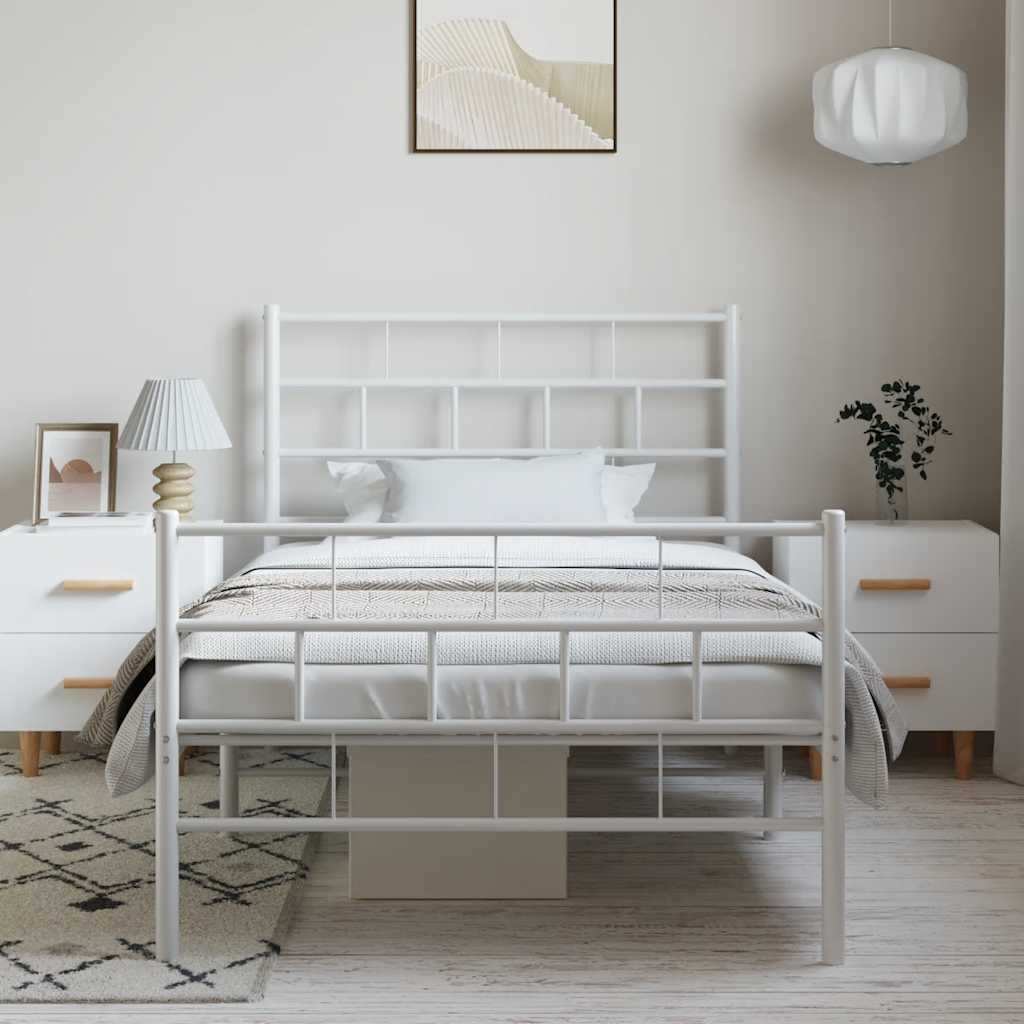 Cadre de lit métal sans matelas et pied de lit blanc 100x190 cm - XIOS