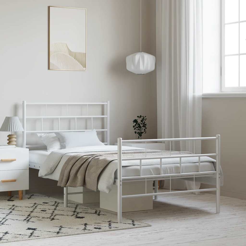 Cadre de lit métal sans matelas et pied de lit blanc 100x200 cm - XIOS