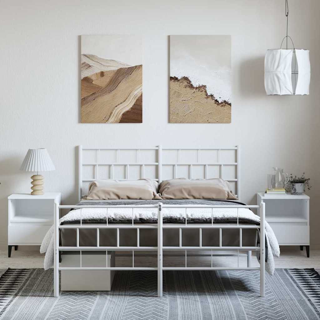 Cadre de lit métal sans matelas et pied de lit blanc 135x190 cm - XIOS