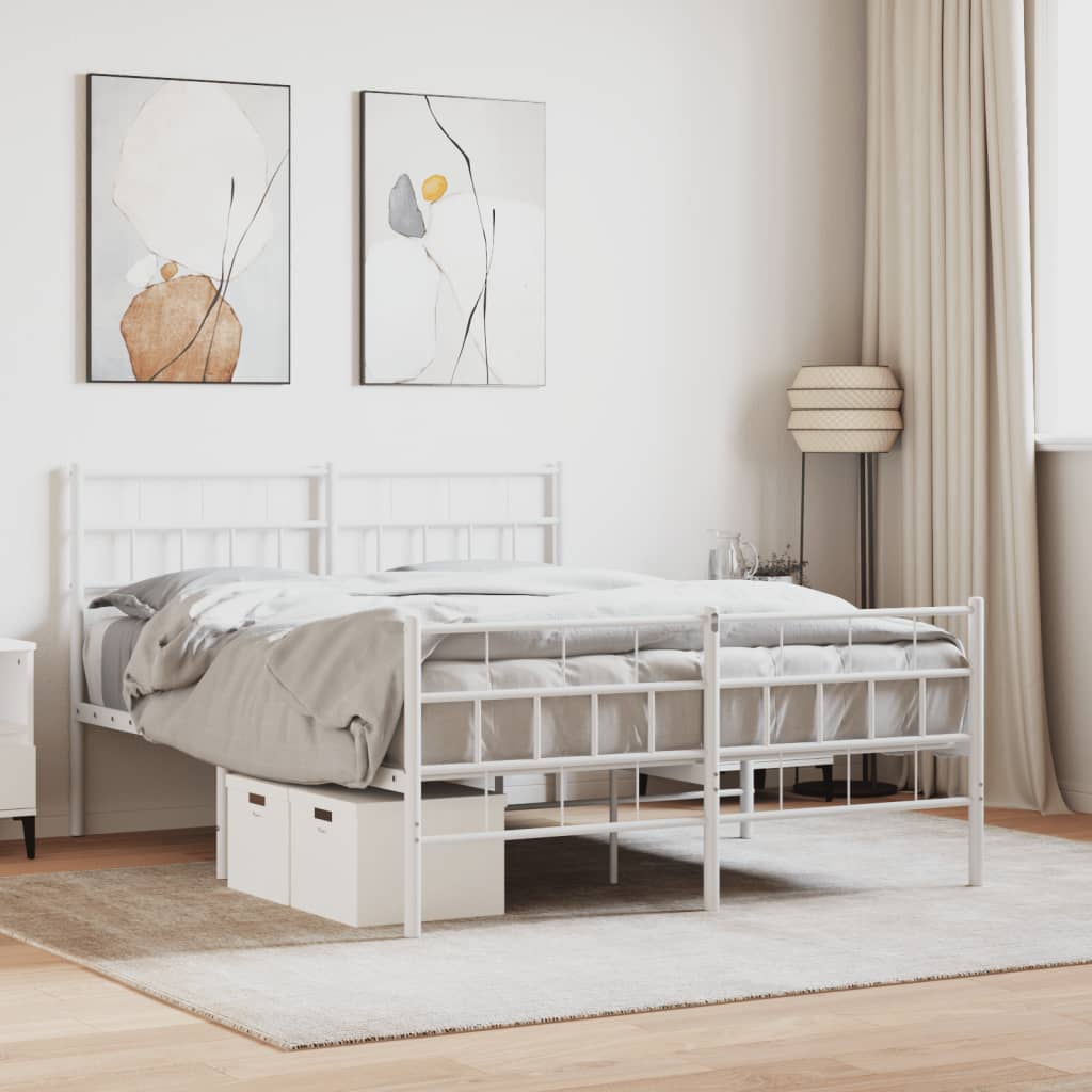 Cadre de lit métal sans matelas et pied de lit blanc 140x200 cm - XIOS