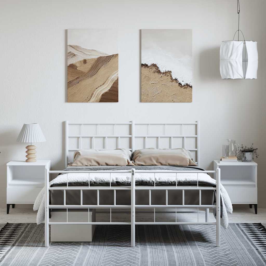 Cadre de lit métal sans matelas et pied de lit blanc 150x200 cm - XIOS
