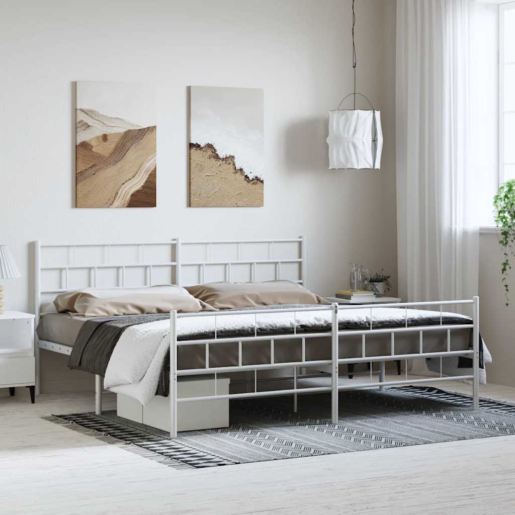 Cadre de lit métal sans matelas et pied de lit blanc 193x203 cm - XIOS