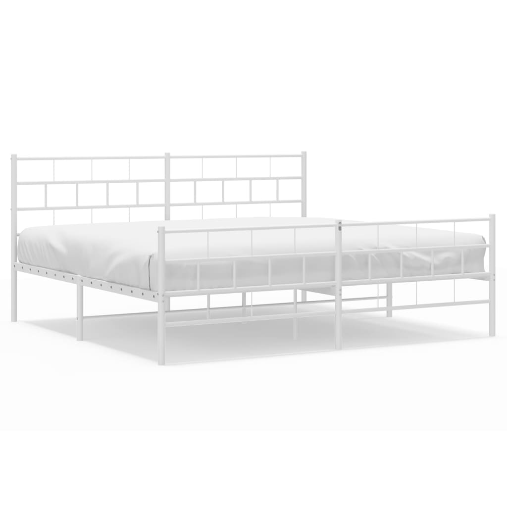 Cadre de lit métal sans matelas et pied de lit blanc 200x200 cm - XIOS