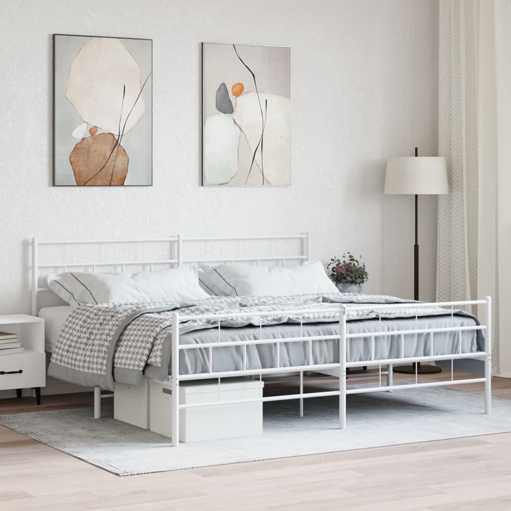 Cadre de lit métal sans matelas et pied de lit blanc 200x200 cm - XIOS