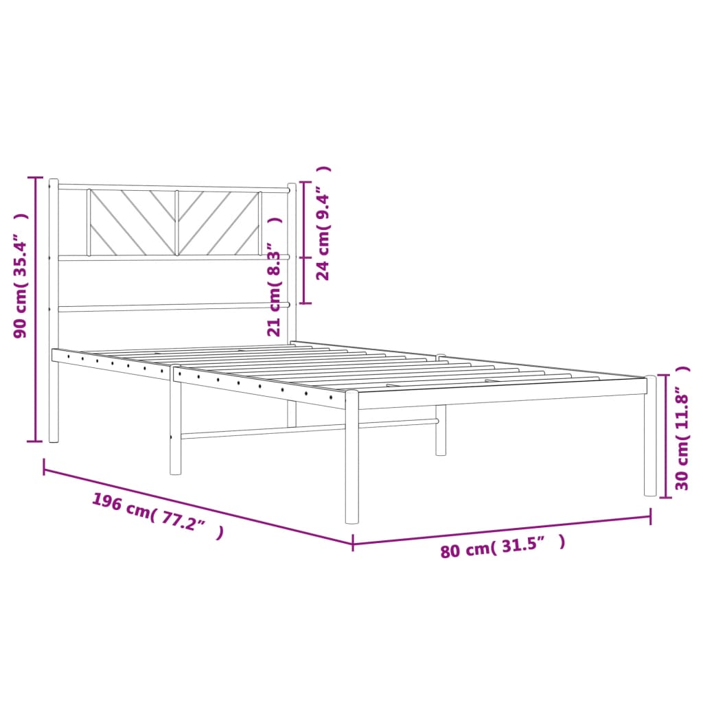 Cadre de lit métal sans matelas avec tête de lit noir 75x190 cm - XIOS