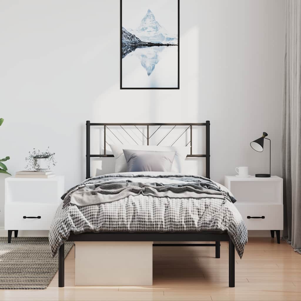 Cadre de lit métal sans matelas avec tête de lit noir 100x190cm - XIOS