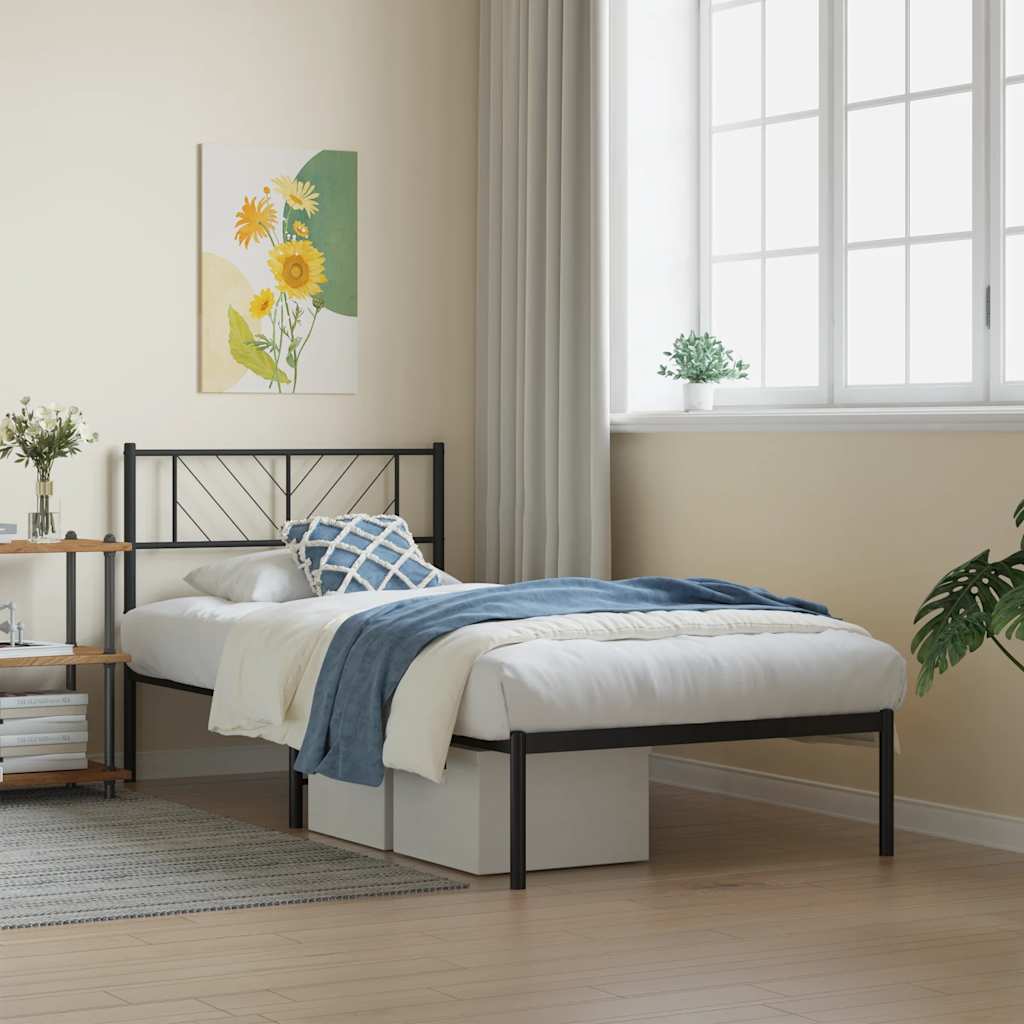 Cadre de lit métal sans matelas avec tête de lit noir 107x203cm - XIOS