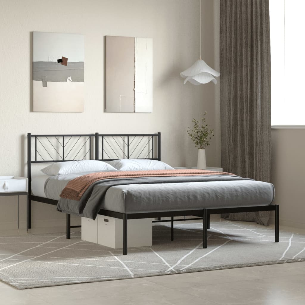 Cadre de lit métal sans matelas avec tête de lit noir 120x190cm - XIOS