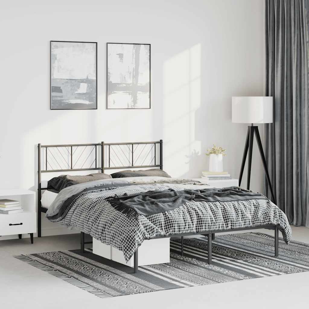Cadre de lit métal sans matelas avec tête de lit noir 135x190cm - XIOS