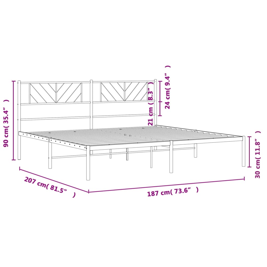 Cadre de lit métal sans matelas et tête de lit noir 180x200 cm - XIOS