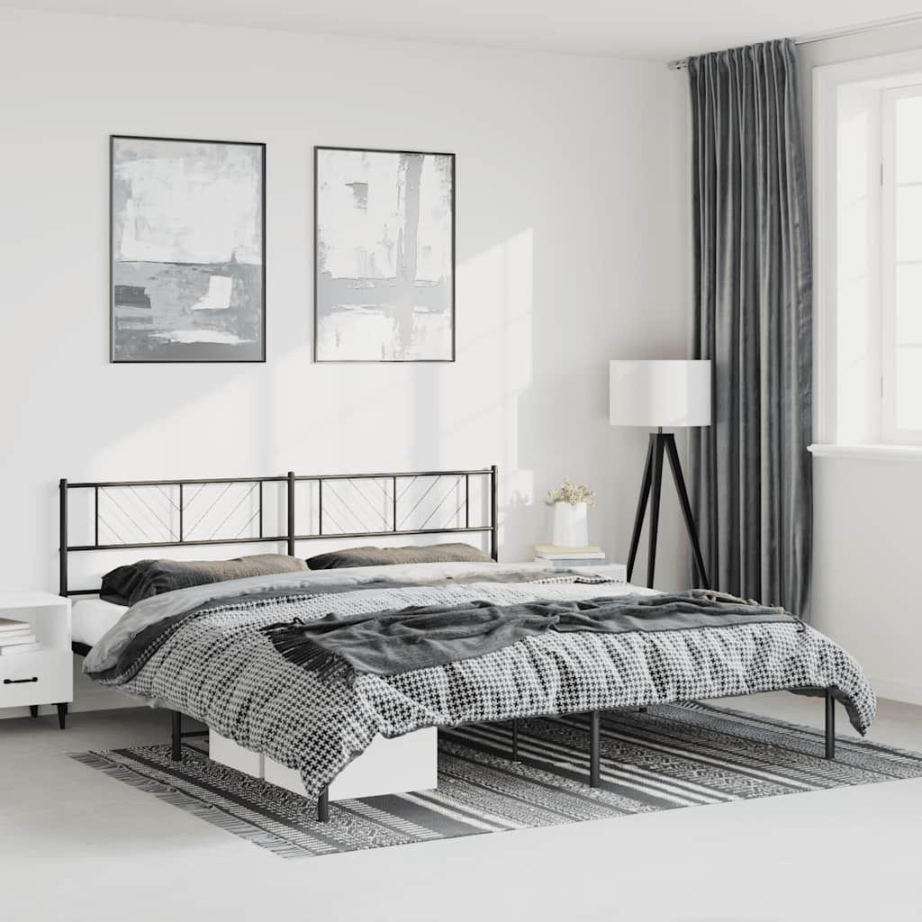 Cadre de lit métal sans matelas avec tête de lit noir 193x203cm - XIOS