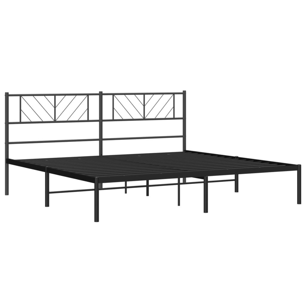 Cadre de lit métal sans matelas avec tête de lit noir 200x200cm - XIOS