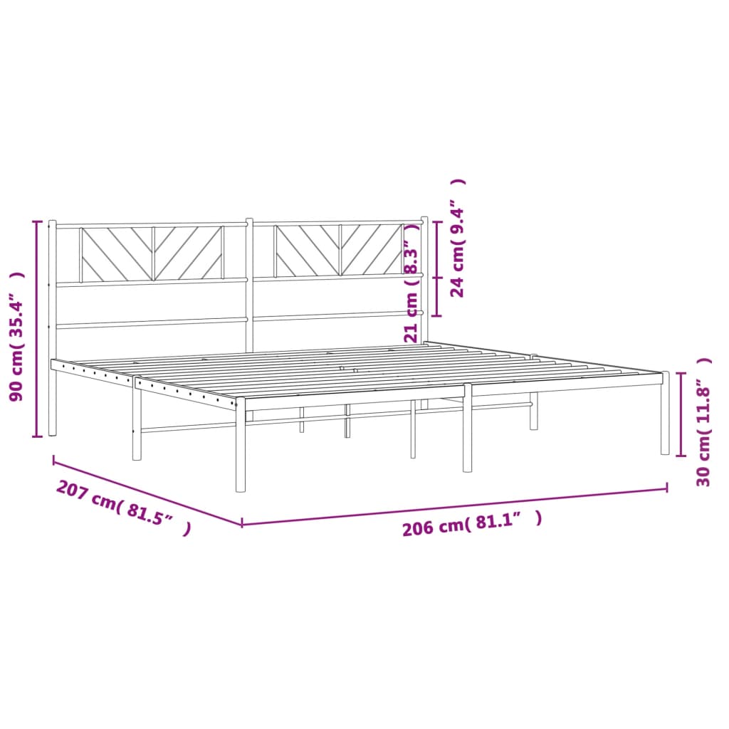 Cadre de lit métal sans matelas avec tête de lit noir 200x200cm - XIOS