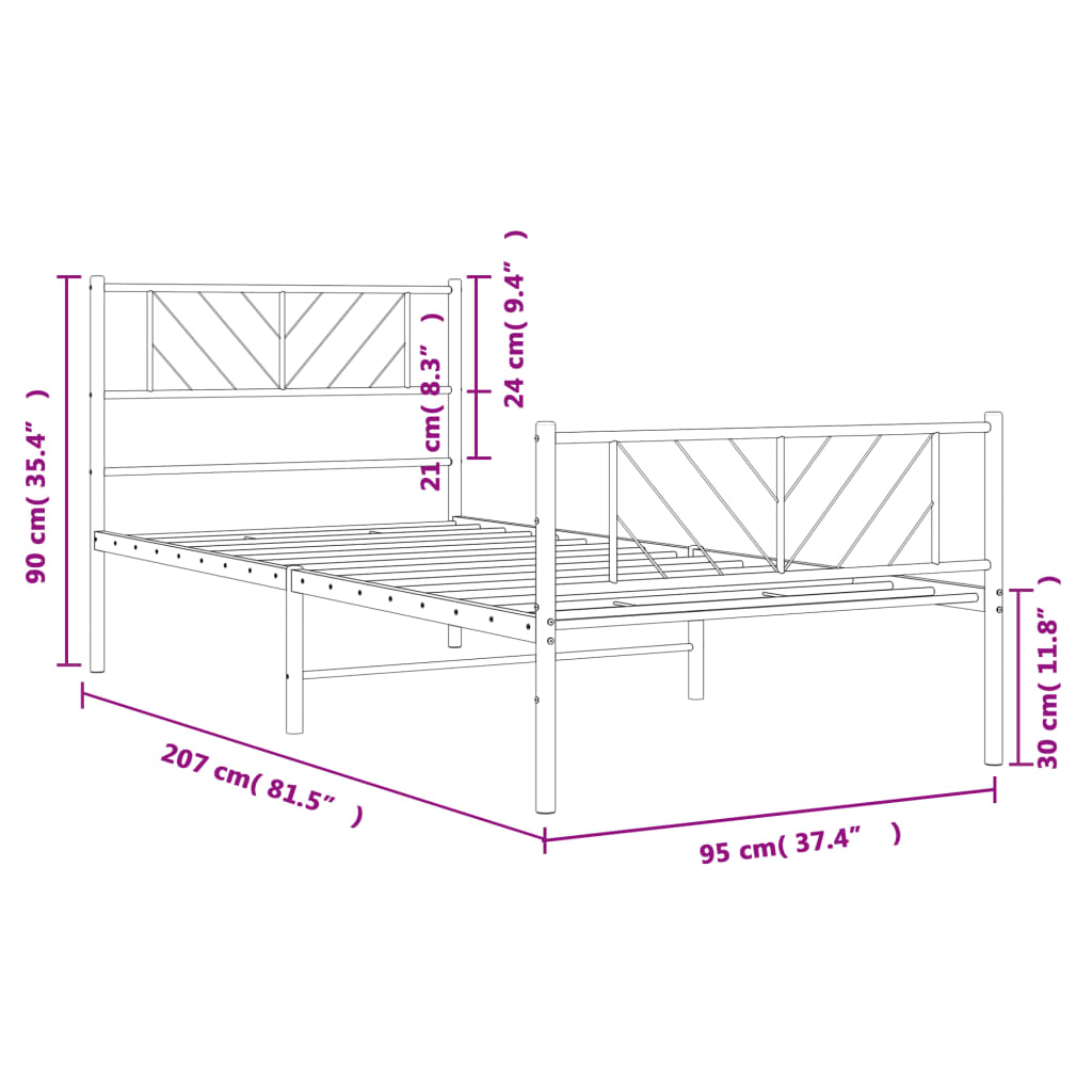 Cadre de lit métal sans matelas avec pied de lit noir 90x200 cm - XIOS