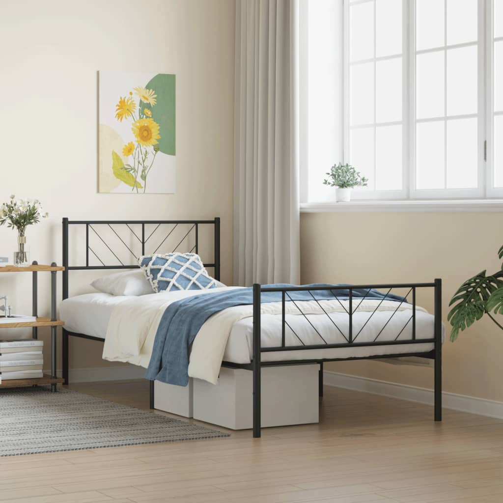 Cadre de lit métal sans matelas et pied de lit noir 100x200 cm - XIOS