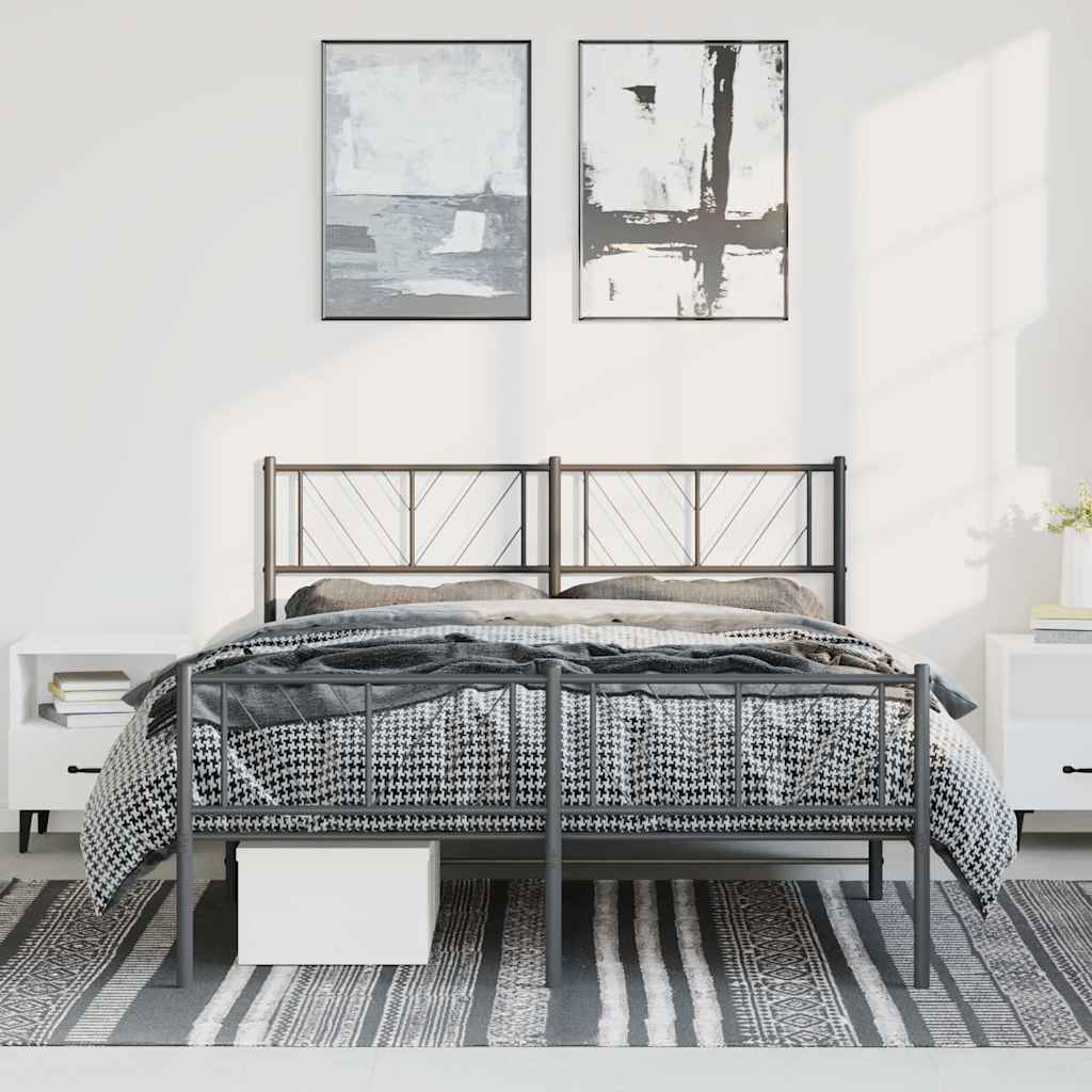 Cadre de lit métal sans matelas avec pied de lit noir 135x190cm - XIOS