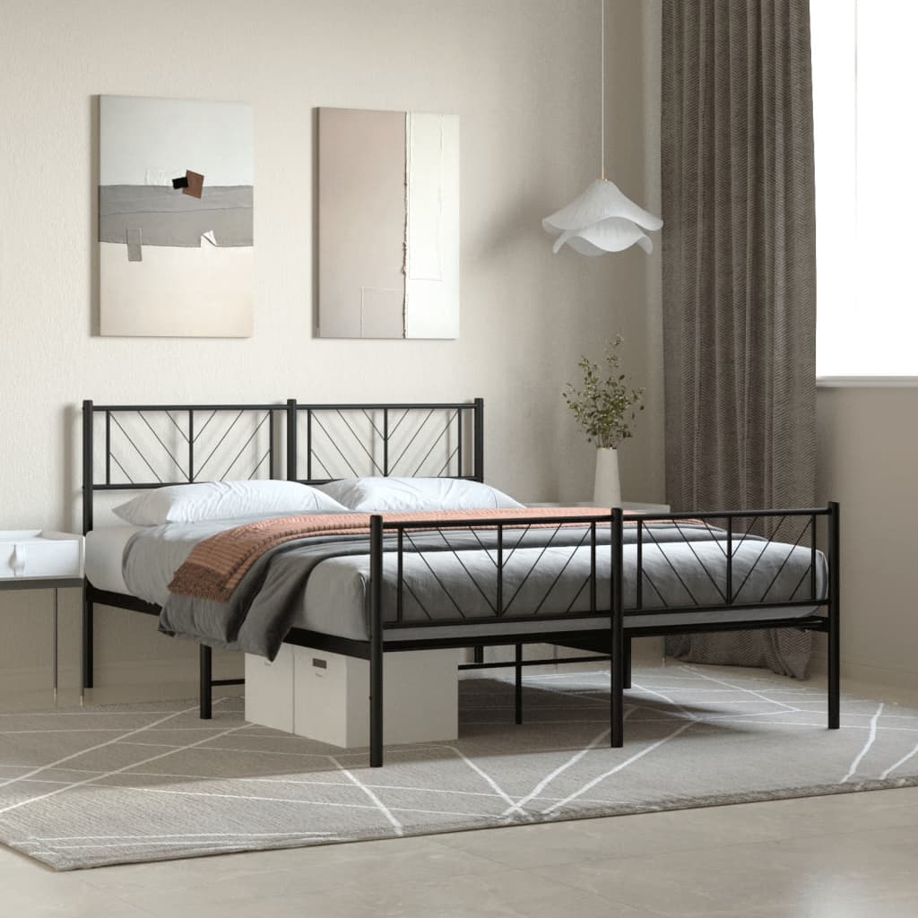 Cadre de lit métal sans matelas avec pied de lit noir 140x190cm - XIOS
