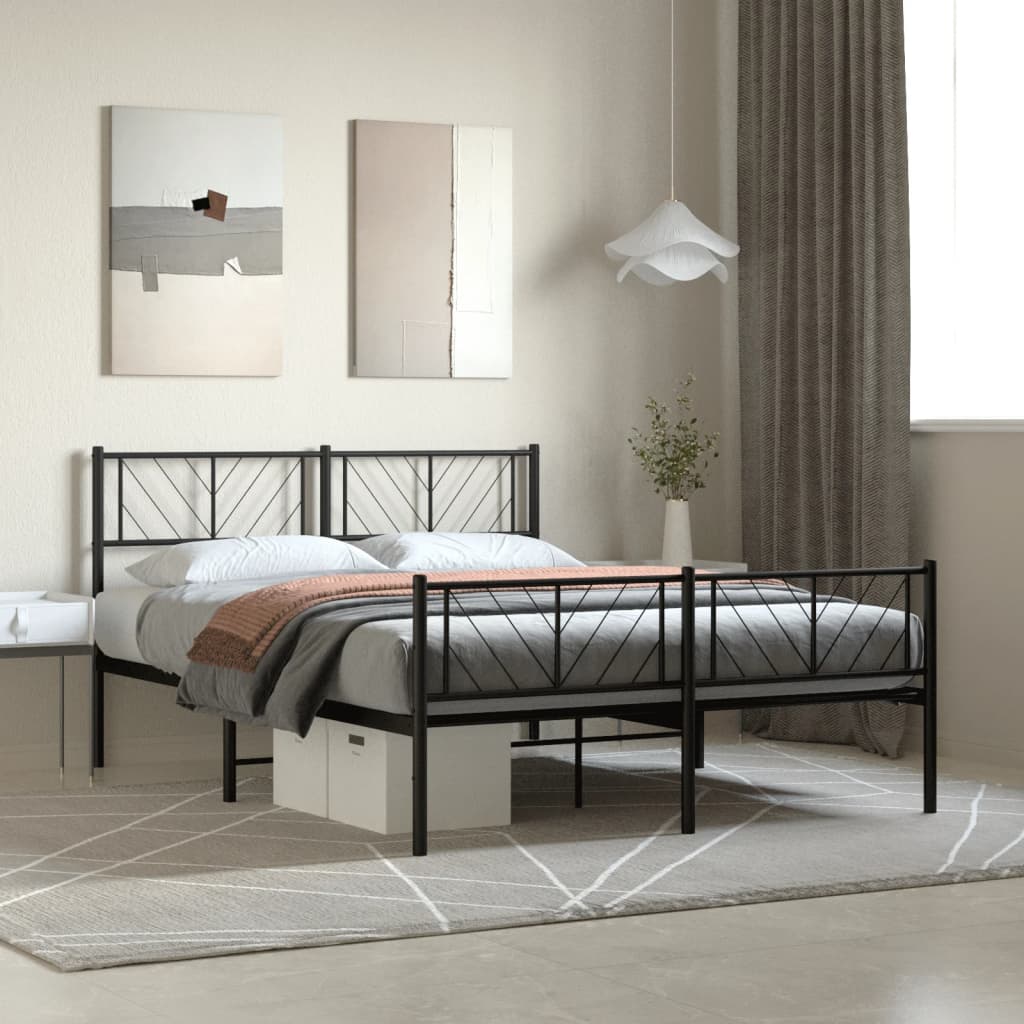 Cadre de lit métal sans matelas avec pied de lit noir 140x200cm - XIOS