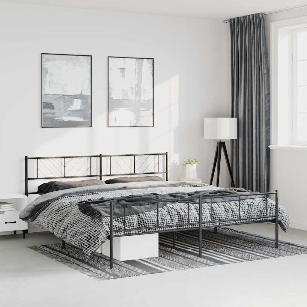 Cadre de lit métal sans matelas avec pied de lit noir 183x213cm - XIOS