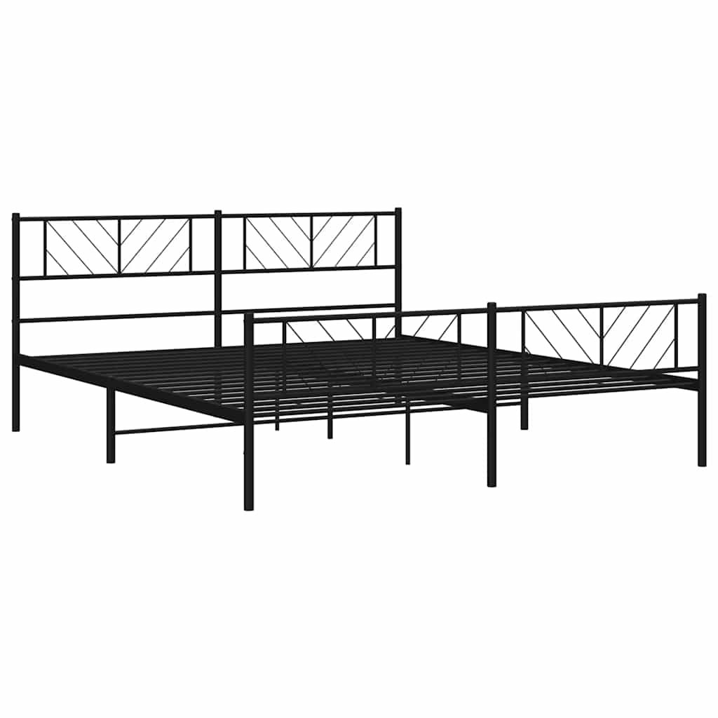 Cadre de lit métal sans matelas avec pied de lit noir 183x213cm - XIOS