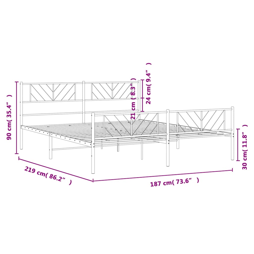 Cadre de lit métal sans matelas avec pied de lit noir 183x213cm - XIOS