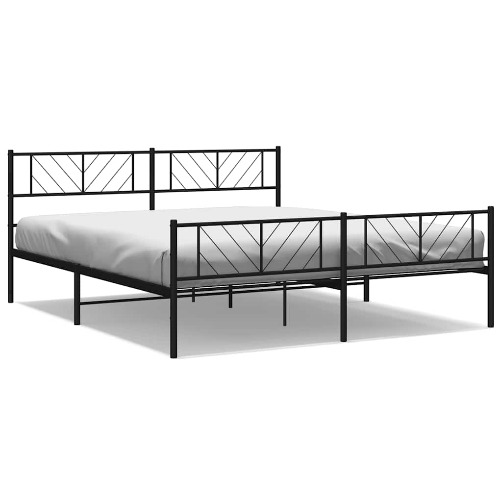 Cadre de lit métal sans matelas avec pied de lit noir 193x203cm - XIOS