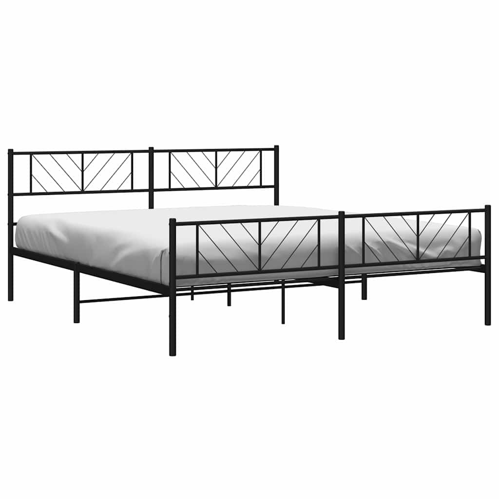 Cadre de lit métal sans matelas avec pied de lit noir 193x203cm - XIOS