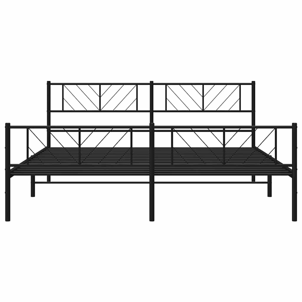 Cadre de lit métal sans matelas avec pied de lit noir 193x203cm - XIOS