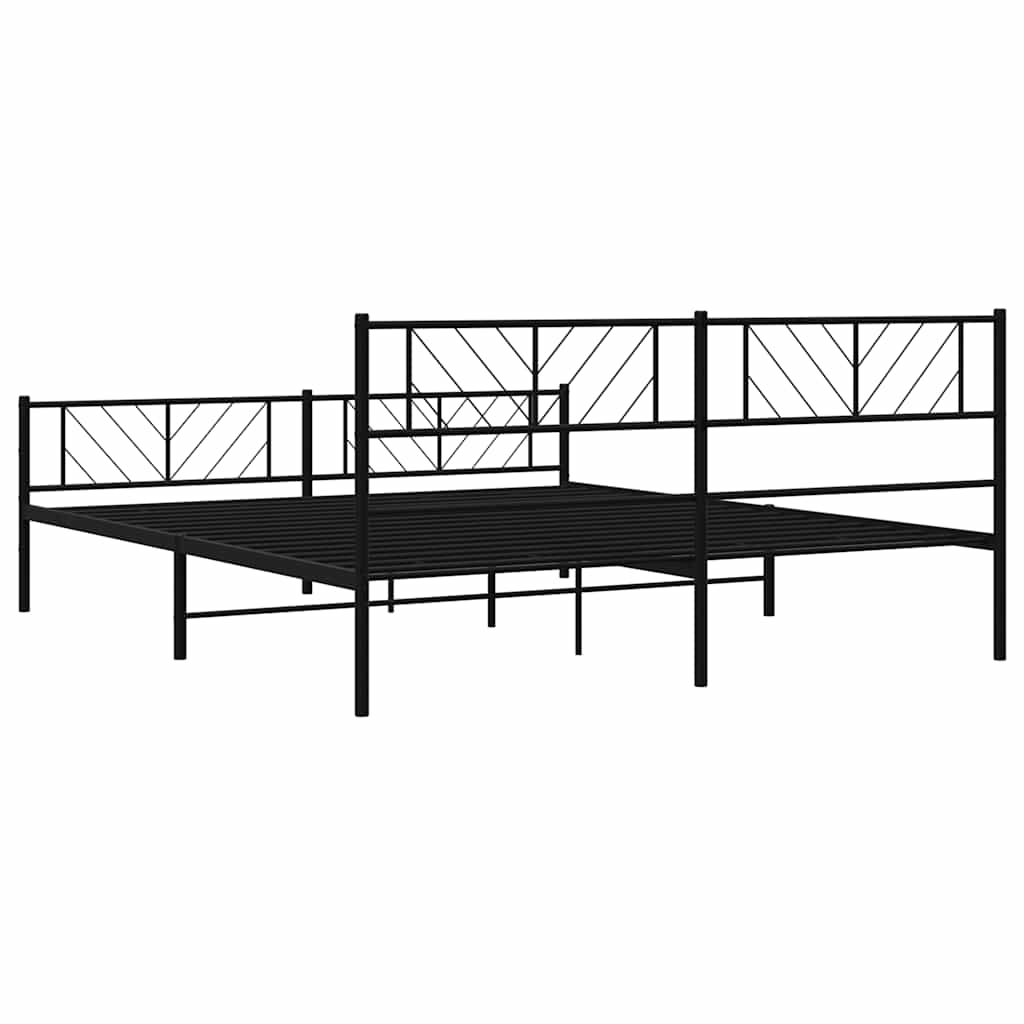 Cadre de lit métal sans matelas avec pied de lit noir 193x203cm - XIOS