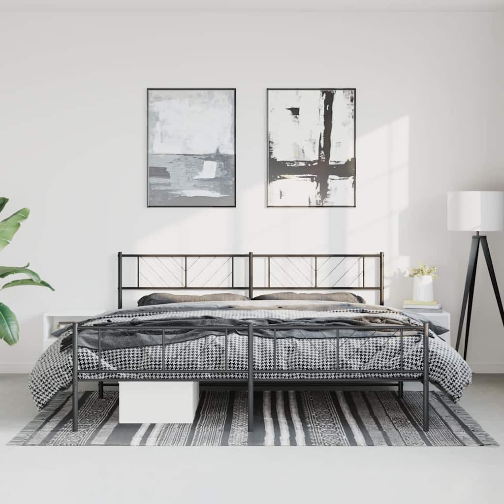 Cadre de lit métal sans matelas avec pied de lit noir 193x203cm - XIOS