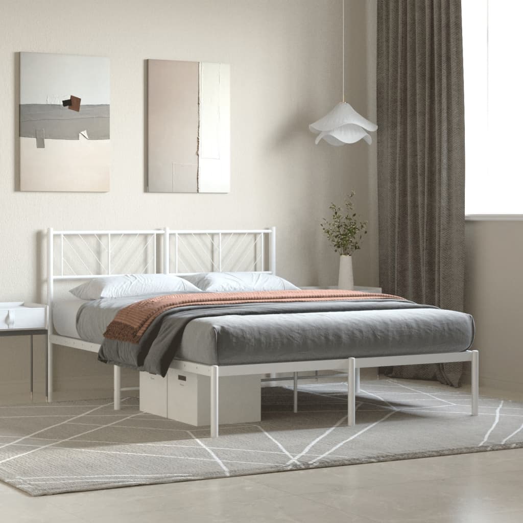 Cadre de lit métal sans matelas et tête de lit blanc 120x200 cm - XIOS