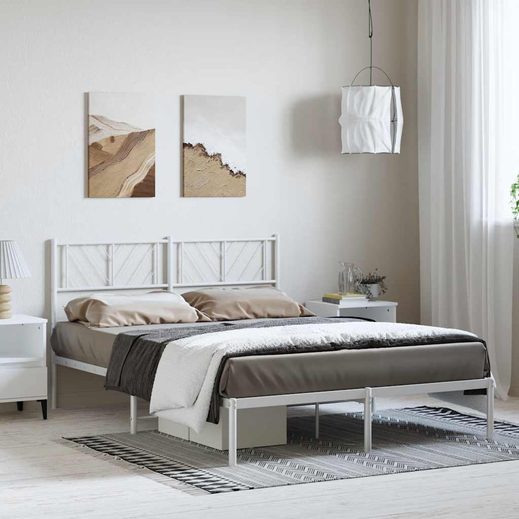 Cadre de lit métal sans matelas et tête de lit blanc 135x190 cm - XIOS