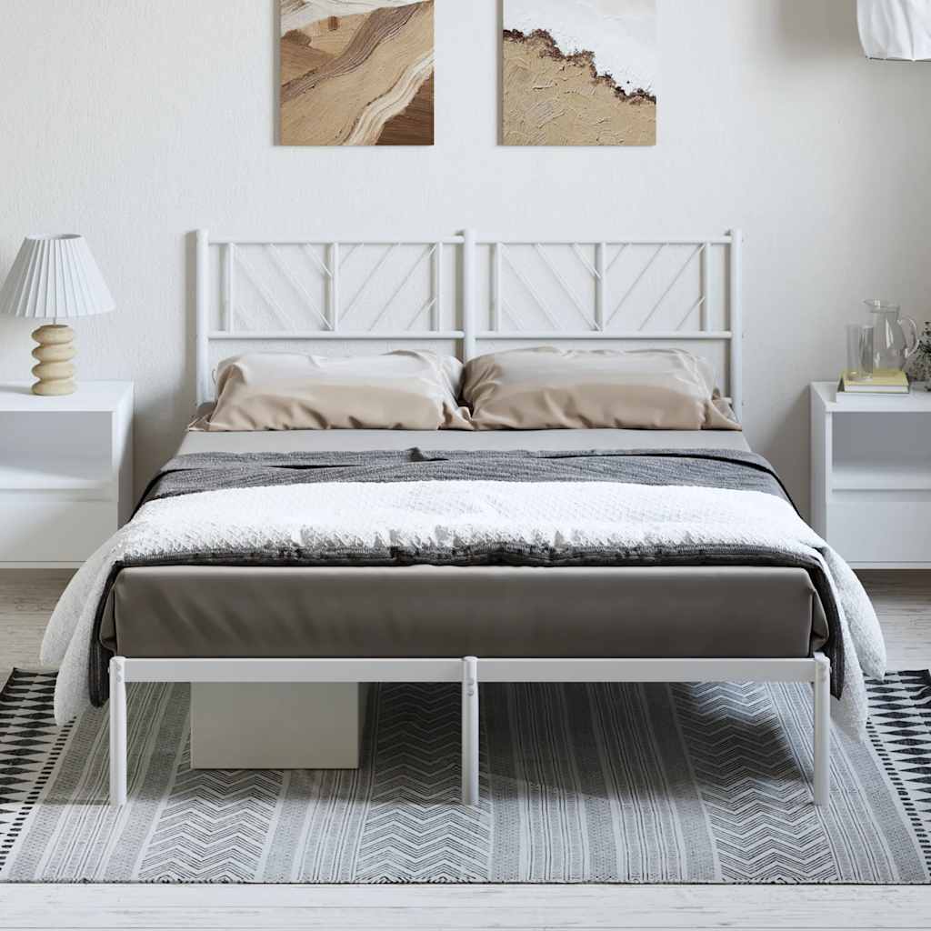 Cadre de lit métal sans matelas et tête de lit blanc 135x190 cm - XIOS