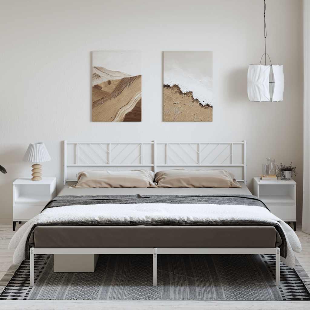 Cadre de lit métal sans matelas et tête de lit blanc 193x203 cm - XIOS