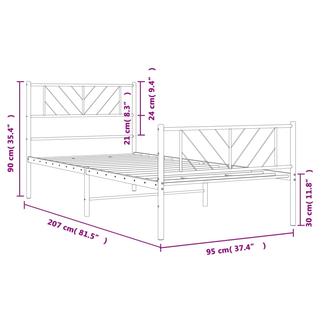 Cadre de lit métal sans matelas avec pied de lit blanc 90x200cm - XIOS