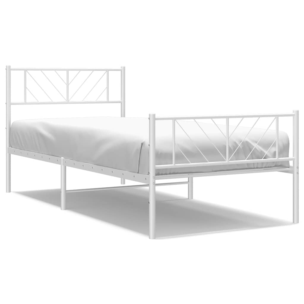 Cadre de lit métal sans matelas et pied de lit blanc 100x190 cm - XIOS