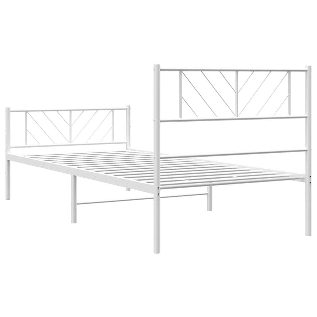 Cadre de lit métal sans matelas et pied de lit blanc 100x190 cm - XIOS