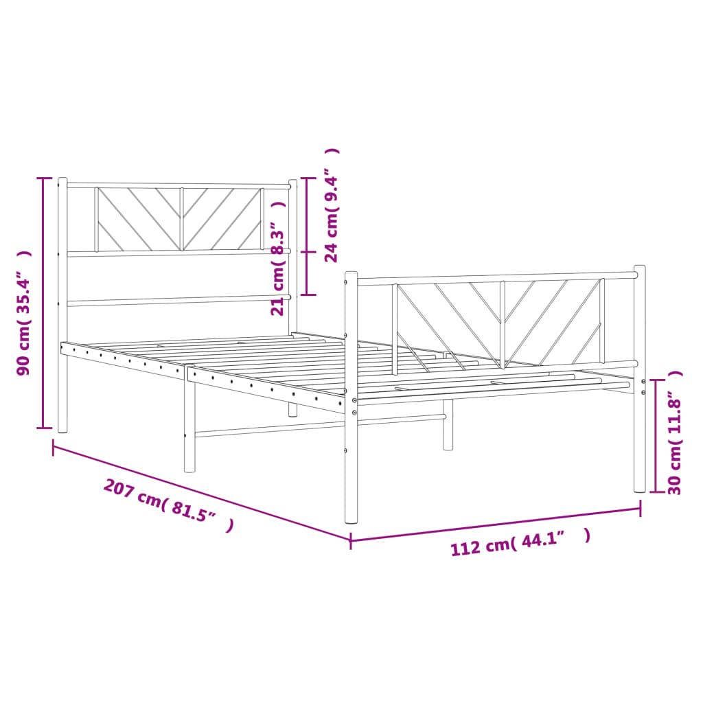 Cadre de lit métal sans matelas et pied de lit blanc 107x203 cm - XIOS