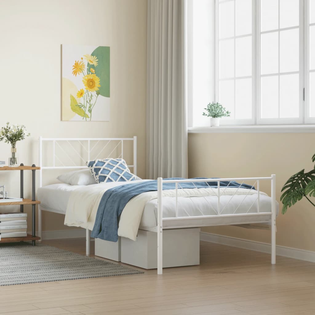 Cadre de lit métal sans matelas et pied de lit blanc 107x203 cm - XIOS