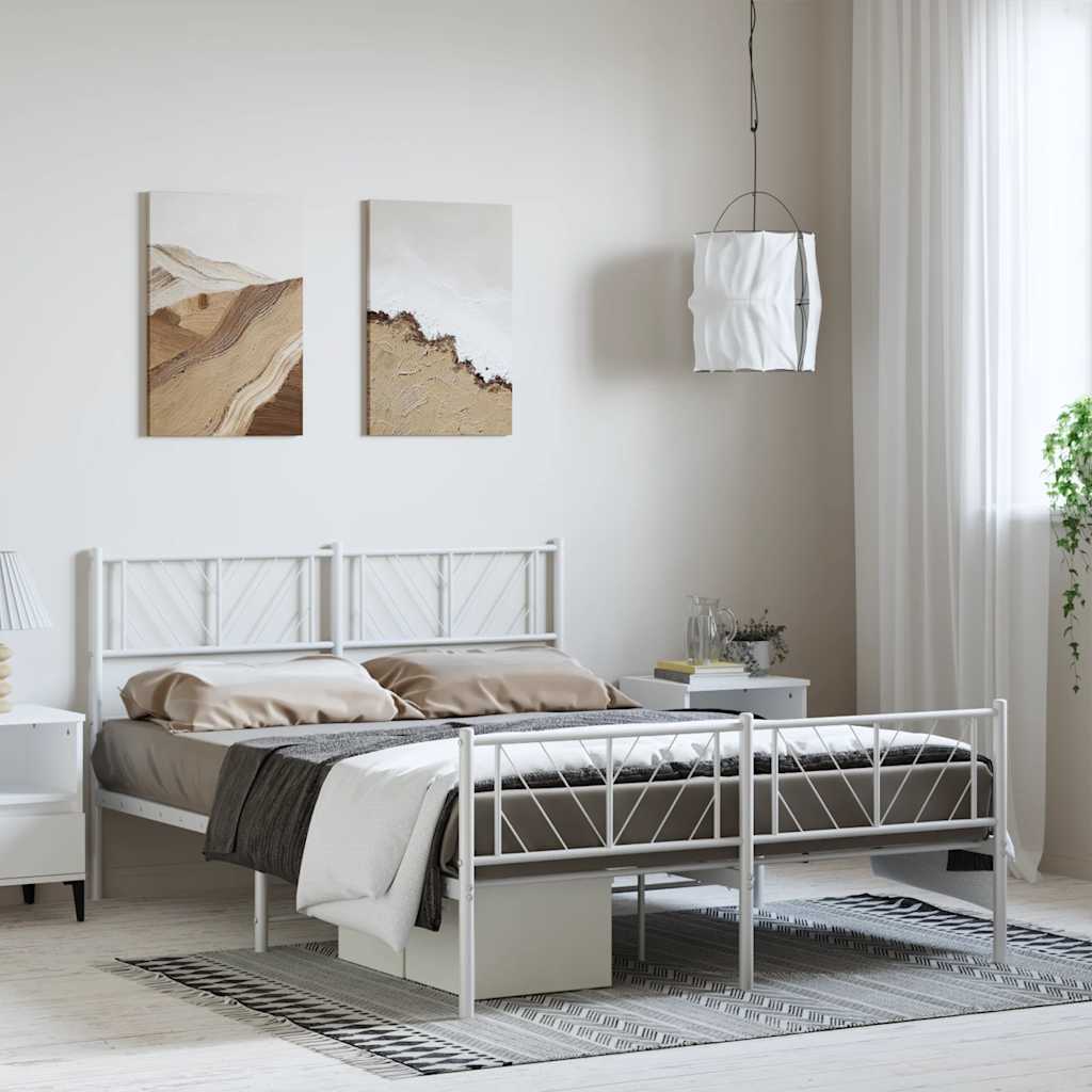Cadre de lit métal sans matelas et pied de lit blanc 135x190 cm - XIOS