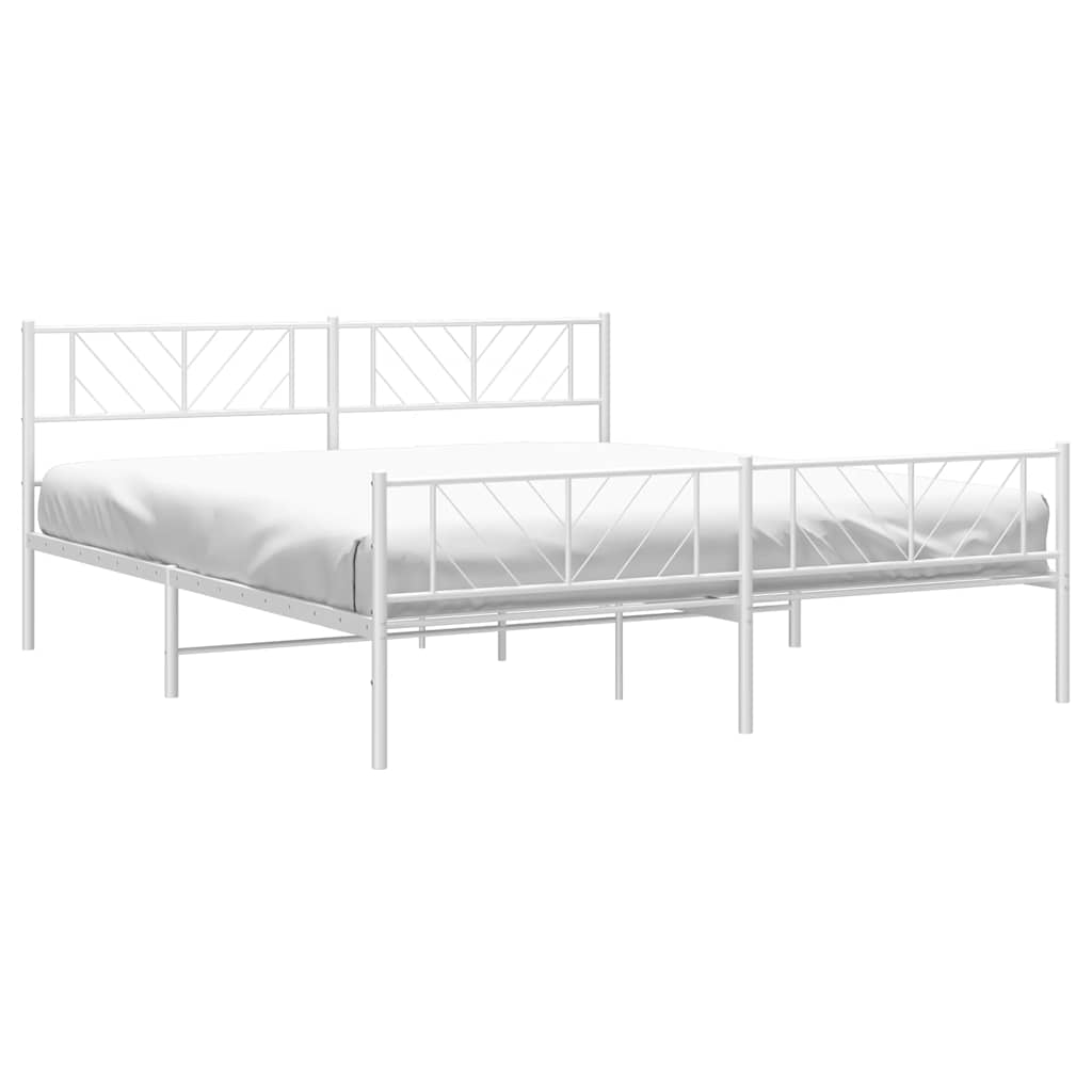 Cadre de lit métal sans matelas et pied de lit blanc 193x203 cm - XIOS