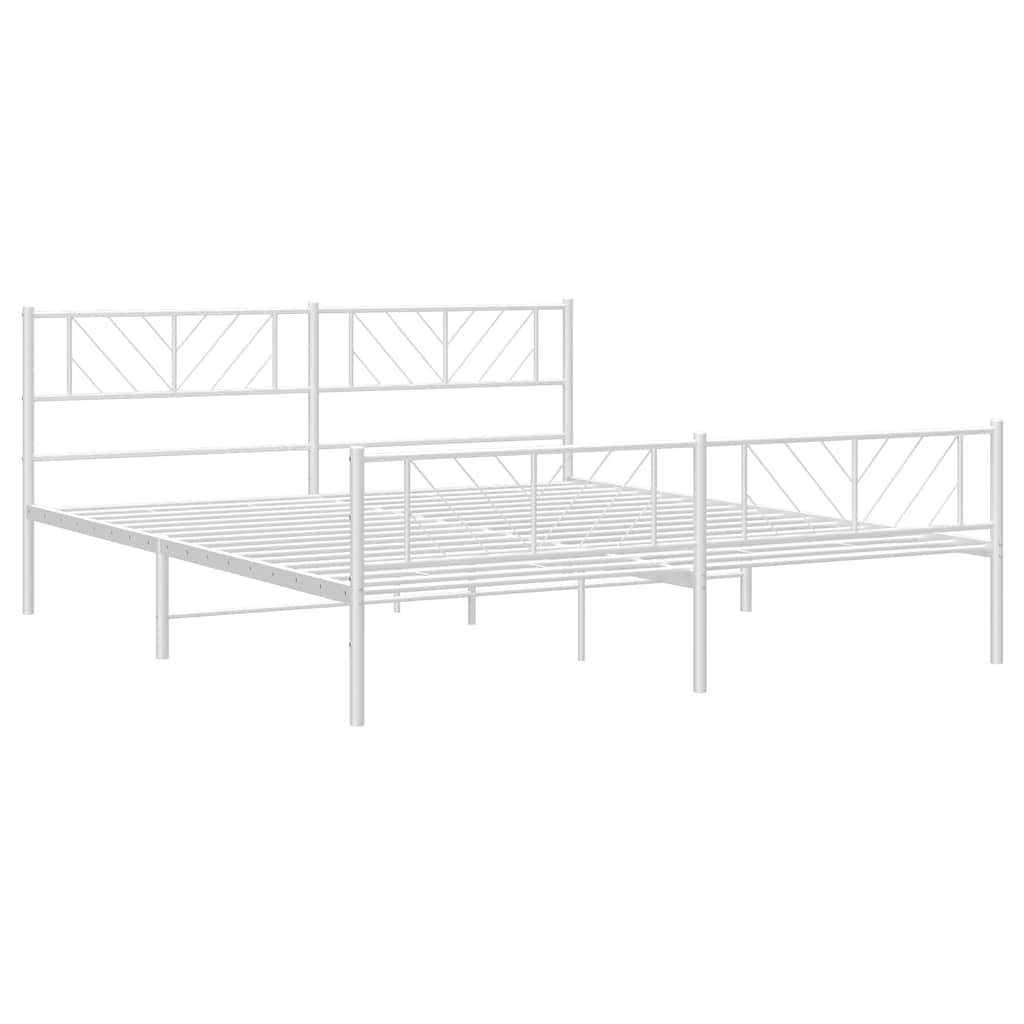 Cadre de lit métal sans matelas et pied de lit blanc 193x203 cm - XIOS